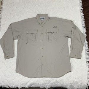 Columbia PFG Shirt Mens Large Tan Vented Caped Fishing Long Sleeve Button Down